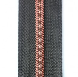 anthrazitfarbener Reißverschluss metallisiert mit kupferner Spirale